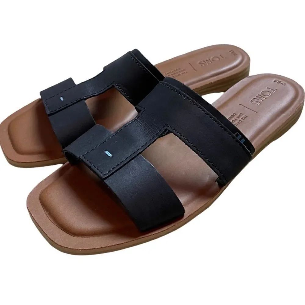 TOMS Black Leather Seacliff Slide Sandal Women’s Size 11